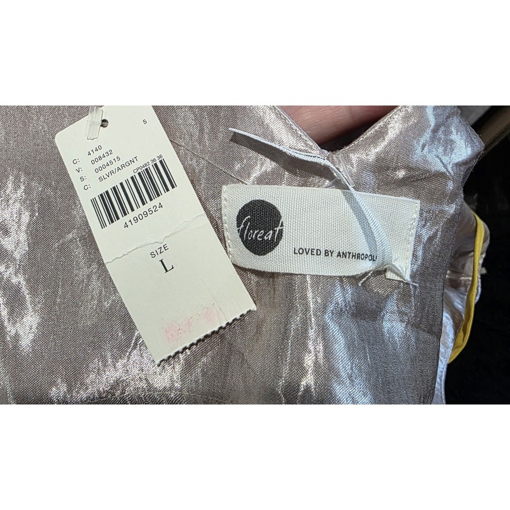 FLOREAT Anthropologie Monroe Metallic Silver Asymmetrical Rocker Boho Festival L - Picture 10 of 10